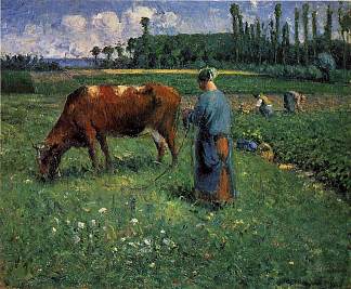 在牧场照看奶牛的女孩 Girl Tending a Cow in Pasture (1874)，卡米耶·毕沙罗