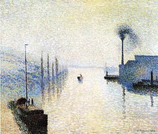 拉克鲁瓦岛，鲁昂。雾的影响。 Ile Lacruix, Rouen. Effect of Fog. (1888)，卡米耶·毕沙罗