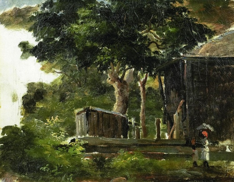 安的列斯群岛圣托马斯树林中的房屋景观 Landscape with House in the Woods in Saint Thomas, Antilles (c.1854 - c.1855)，卡米耶·毕沙罗