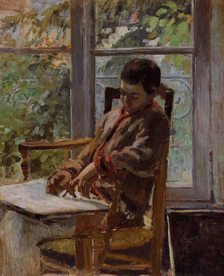 吕西安·毕沙罗在室内 Lucien Pissarro in an Interior (c.1875)，卡米耶·毕沙罗