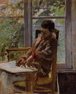 吕西安·毕沙罗在室内 Lucien Pissarro in an Interior (c.1875)，卡米耶·毕沙罗