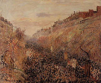 狂欢节， 日落， 蒙马特大道 Mardi Gras, Sunset, Boulevard Montmartre (1897)，卡米耶·毕沙罗