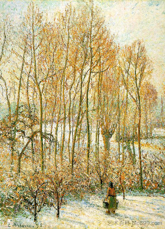 早晨的阳光在雪地上，埃普特河畔埃拉格尼 Morning Sunlighton the Snow, Eragny-sur-Epte (1895)，卡米耶·毕沙罗