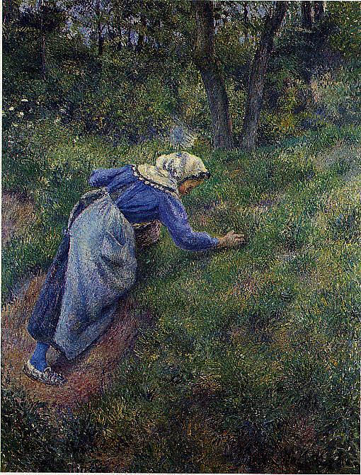 农民聚草 Peasant Gathering Grass (1881)，卡米耶·毕沙罗