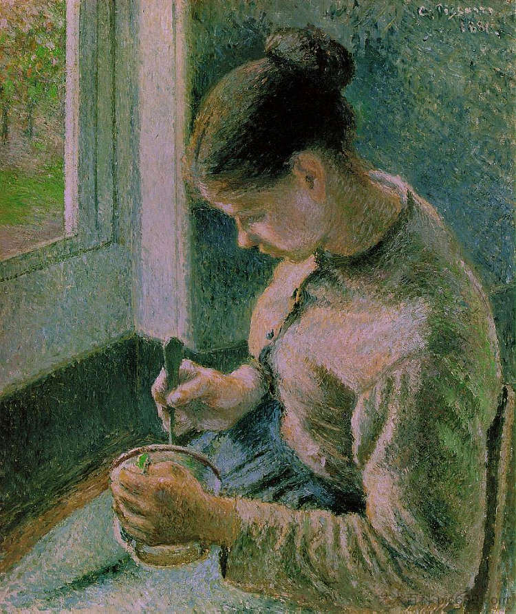 喝咖啡的农家姑娘 Peasant girl drinking her coffee (1881)，卡米耶·毕沙罗