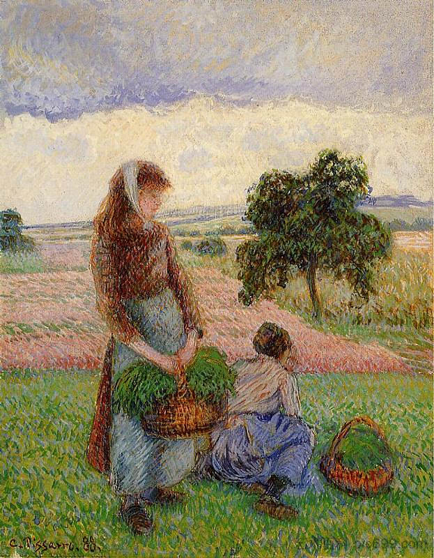 拎着篮子的农妇 Peasant Woman Carrying a Basket (1888)，卡米耶·毕沙罗