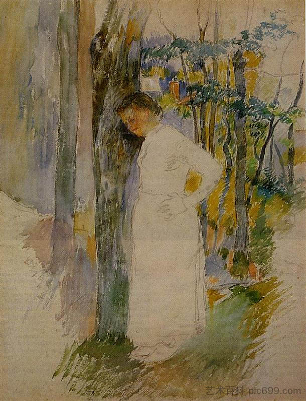 站在树旁的农妇 Peasant Woman Standing next to a Tree (c.1885)，卡米耶·毕沙罗