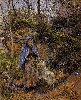 农妇与山羊 Peasant Woman with a Goat (1881)，卡米耶·毕沙罗