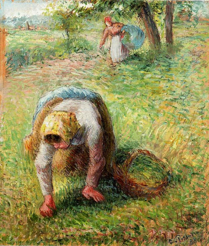 农民捡草 Peasants Gathering Grass (1883)，卡米耶·毕沙罗