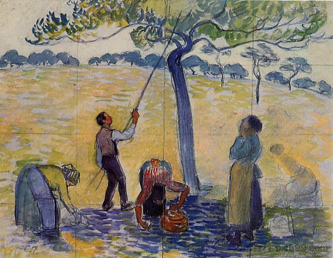 采摘苹果 Picking Apples (c.1888)，卡米耶·毕沙罗