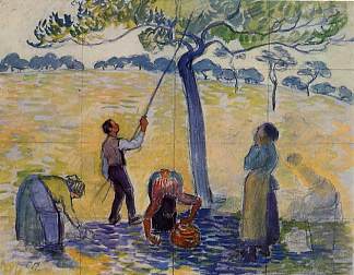 采摘苹果 Picking Apples (c.1888)，卡米耶·毕沙罗