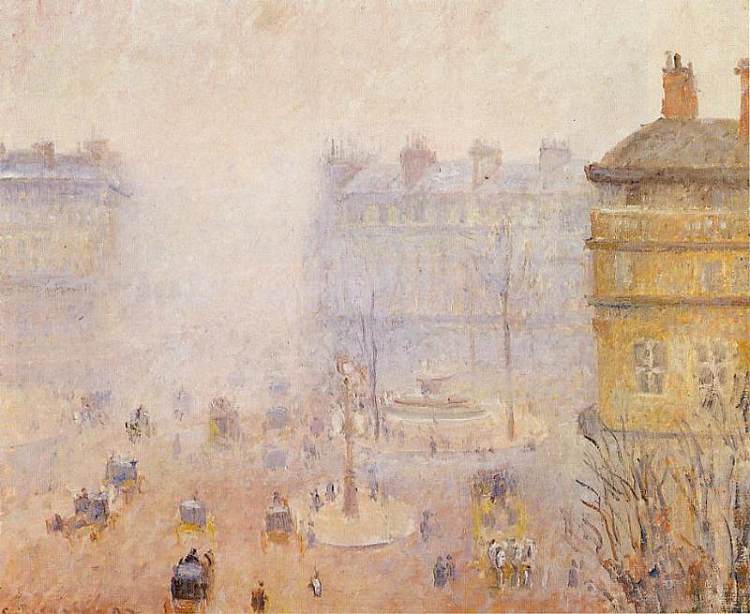 法兰西剧院广场，多雾天气 Place du Theatre Francais, Foggy Weather (1898)，卡米耶·毕沙罗