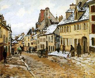 蓬图瓦兹，冬季通往吉索尔之路 Pontoise, the Road to Gisors in Winter (1873)，卡米耶·毕沙罗