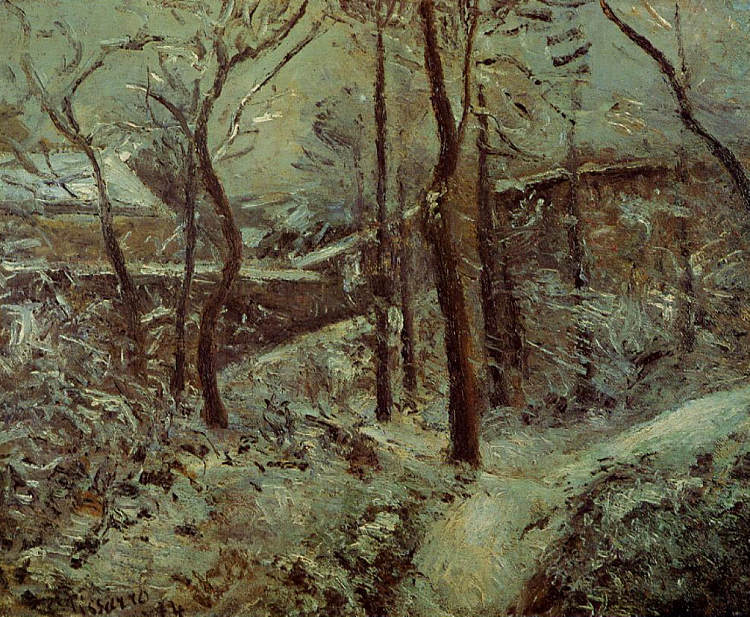 糟糕的人行道，浮桥，雪效果 Poor footpath, Pontoise, snow effect (1874)，卡米耶·毕沙罗