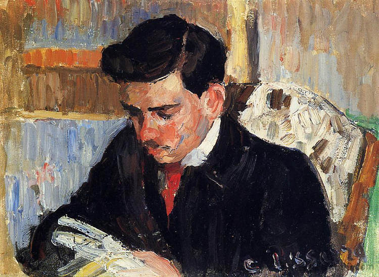 罗多·毕沙罗·雷丁的肖像 Portrait of Rodo Pissarro Reading (c.1899 - c.1900)，卡米耶·毕沙罗