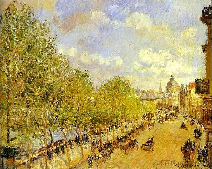 马拉奎斯码头在下午， 阳光 Quai Malaquais in the Afternoon, Sunshine (1903)，卡米耶·毕沙罗