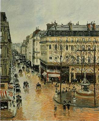 圣奥诺雷街， 下午， 雨效果 Rue Saint Honore, Afternoon, Rain Effect (1897)，卡米耶·毕沙罗