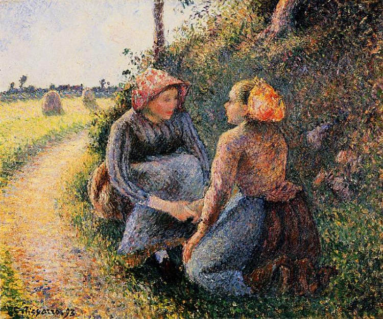 坐着和跪着的农民 Seated and Kneeling Peasants (1893)，卡米耶·毕沙罗