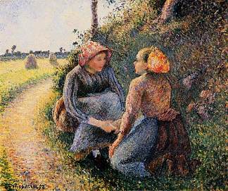 坐着和跪着的农民 Seated and Kneeling Peasants (1893)，卡米耶·毕沙罗