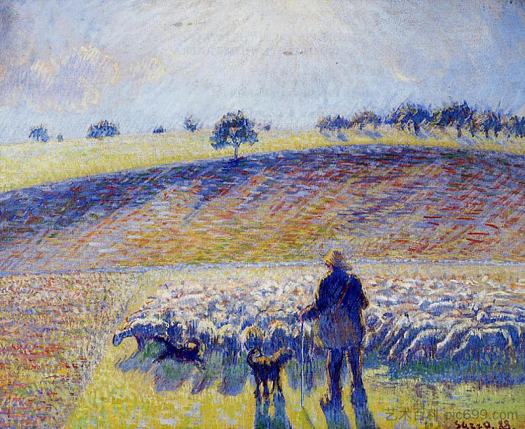 牧羊人和绵羊 Shepherd and Sheep (1888)，卡米耶·毕沙罗