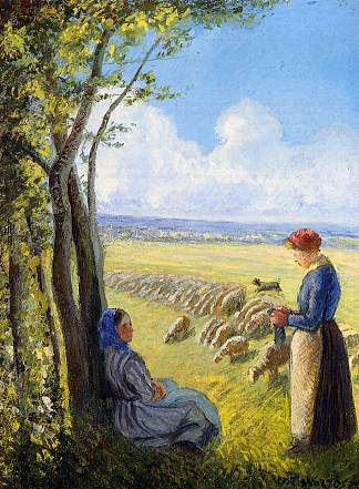 牧羊女 Shepherdesses (c.1887)，卡米耶·毕沙罗