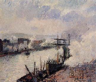 鲁昂港的汽船 Steamboats in the Port of Rouen (1896)，卡米耶·毕沙罗