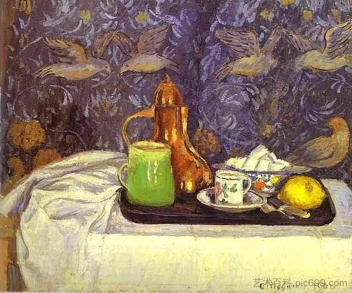 带咖啡壶的静物 Still Life with a Coffee Pot (1900)，卡米耶·毕沙罗