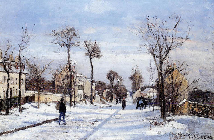 雪中之街，卢维西讷 Street in the Snow, Louveciennes (c.1870)，卡米耶·毕沙罗