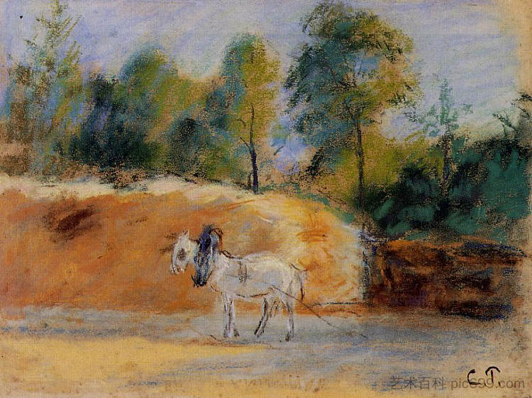 为“La Batterie a Montfoucault”学习 Study for 'La Batterie a Montfoucault' (c.1874 - c.1875),卡米耶·毕沙罗
