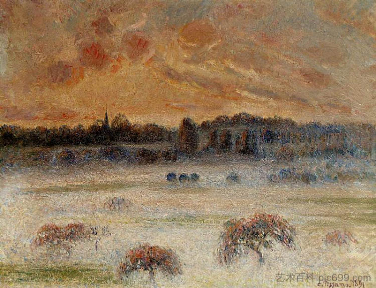 日落与雾，埃拉格尼 Sunset with Fog, Eragny (1891)，卡米耶·毕沙罗