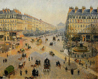 歌剧院大道， 巴黎， 阳光， 冬天的早晨 The Avenue de L’Opera, Paris, Sunlight, Winter Morning，卡米耶·毕沙罗