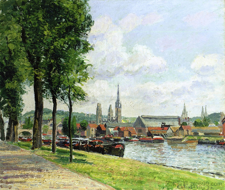 里恩大道，巴黎圣母院，鲁昂 The Cours la Riene, The Notre Dame Cathedral, Rouen (1898)，卡米耶·毕沙罗