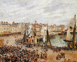 鱼市， 迪耶普， 灰色天气， 早晨 The Fishmarket, Dieppe, Grey Weather, Morning (1902)，卡米耶·毕沙罗