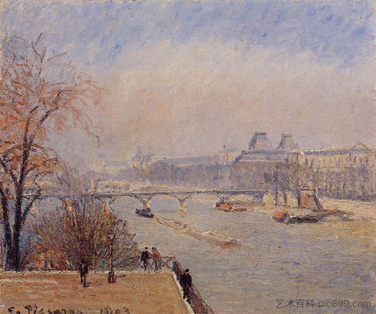 卢浮宫，三月迷雾 The Louvre, March Mist (1903)，卡米耶·毕沙罗