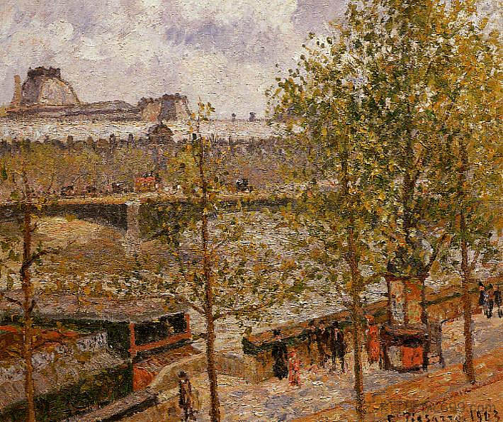 卢浮宫， 早晨， 太阳， 马拉奎斯码头 The Louvre, Morning, Sun, Quai Malaquais (1903)，卡米耶·毕沙罗