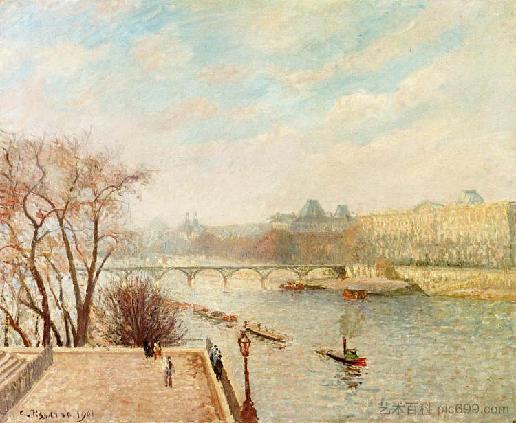 卢浮宫，冬天的阳光，早晨，第二版 The Louvre, Winter Sunlight, Morning, 2nd Version (1901)，卡米耶·毕沙罗