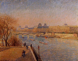 卢浮宫， 冬天的阳光， 早晨 The Louvre, Winter Sunshine, Morning (1900)，卡米耶·毕沙罗