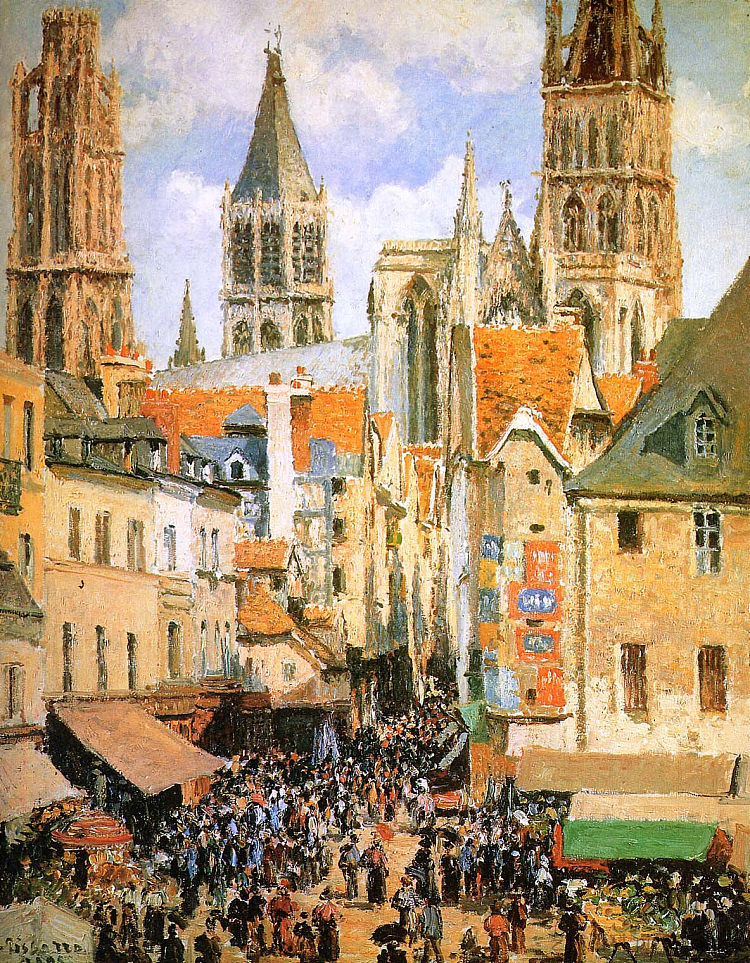 鲁昂的旧市场 The old market at Rouen，卡米耶·毕沙罗