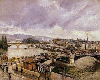 博伊尔迪厄桥，鲁昂，雨效果 The Pont Boieldieu, Rouen, Rain Effect (1896)，卡米耶·毕沙罗