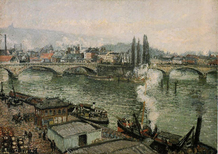 高乃依桥， 鲁昂， 灰色天气 The Pont Corneille, Rouen, Grey Weather (1896)，卡米耶·毕沙罗