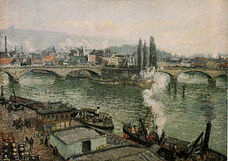 高乃依桥， 鲁昂， 灰色天气 The Pont Corneille, Rouen, Grey Weather (1896)，卡米耶·毕沙罗