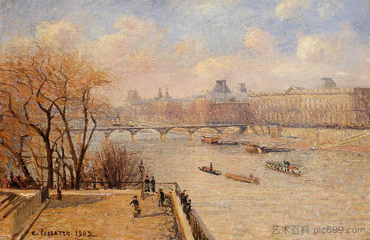 新桥的凸起露台 The Raised Terrace of the Pont Neuf (1902)，卡米耶·毕沙罗