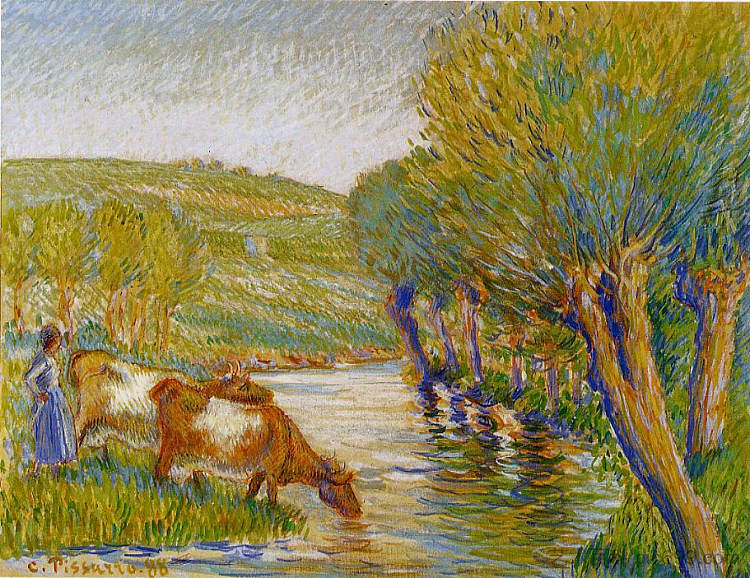 河流和柳树，埃拉格尼 The river and willows, Eragny (1888)，卡米耶·毕沙罗