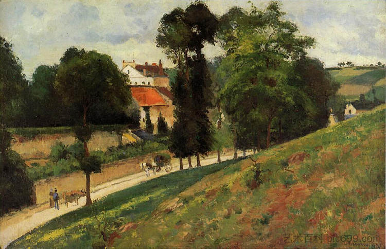 圣安东尼路在L'Hermitage，蓬图瓦兹 The Saint Antoine Road at l'Hermitage, Pontoise (1875)，卡米耶·毕沙罗