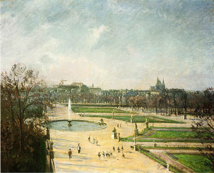 杜乐丽花园， 下午， 太阳 The Tuileries Gardens, Afternoon, Sun (1900)，卡米耶·毕沙罗