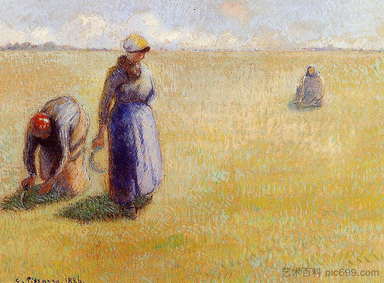 三个女人割草 Three Women Cutting Grass (1886)，卡米耶·毕沙罗