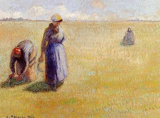 三个女人割草 Three Women Cutting Grass (1886)，卡米耶·毕沙罗