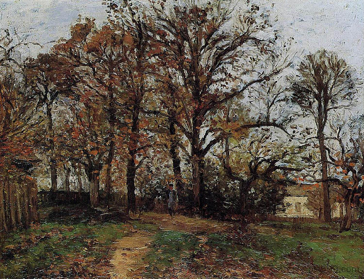 山上的树， 秋天， 卢维西讷的风景 Trees on a Hill, Autumn, Landscape in Louveciennes (1872)，卡米耶·毕沙罗