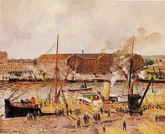 在鲁昂卸货 Unloading Wood at Rouen (1896)，卡米耶·毕沙罗