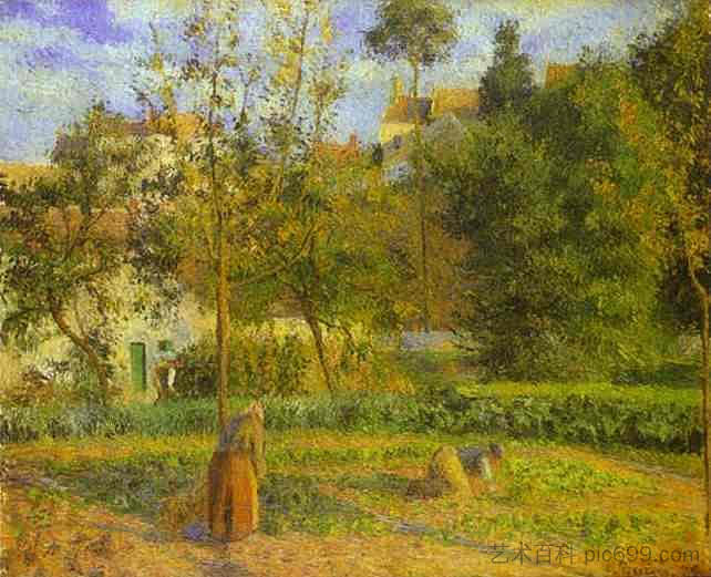 蓬图瓦兹附近冬宫的菜园 Vegetable Garden at Hermitage near Pontoise (1879)，卡米耶·毕沙罗